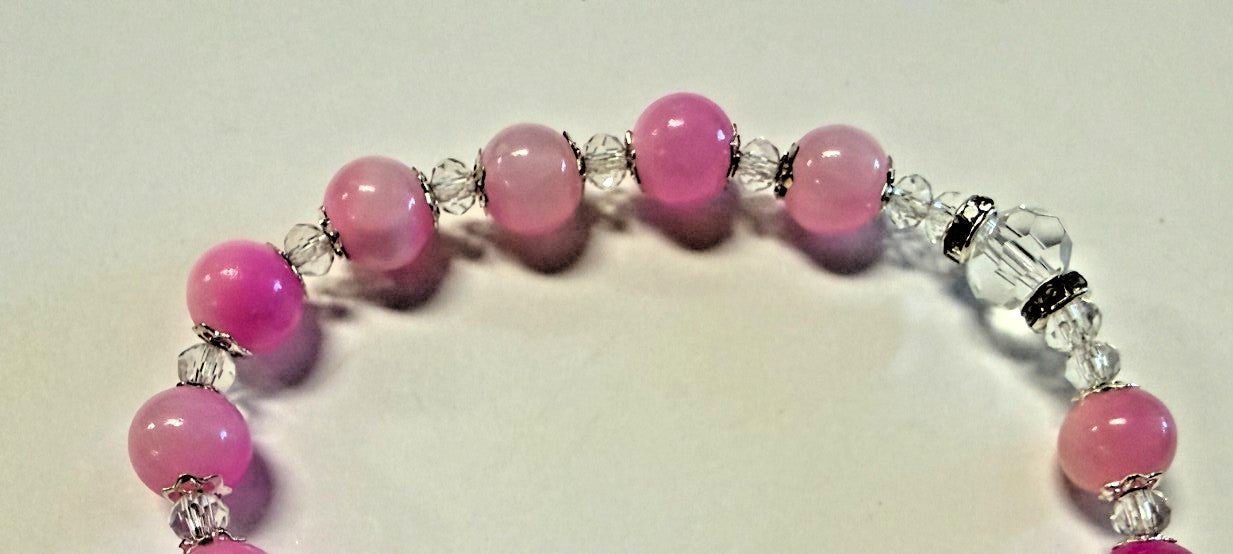 Our Lady of Grace Pink Jade Rosary Bracelet, New #Gftshp-152