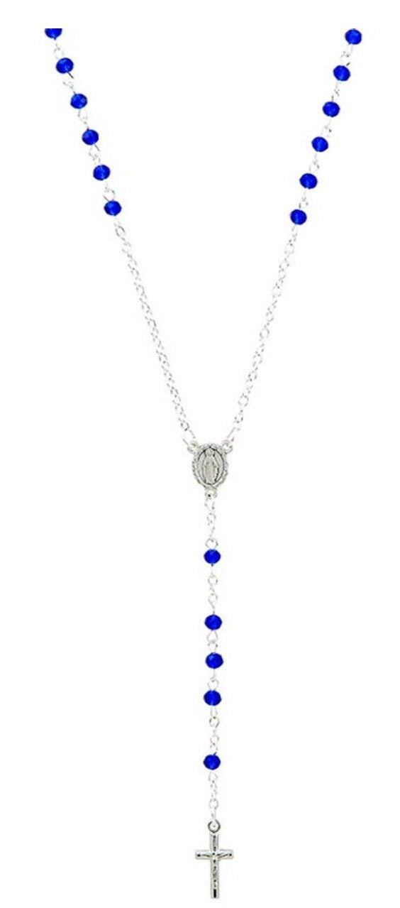 Sapphire Crystal Rosary 18" L Necklace, New #AB-090