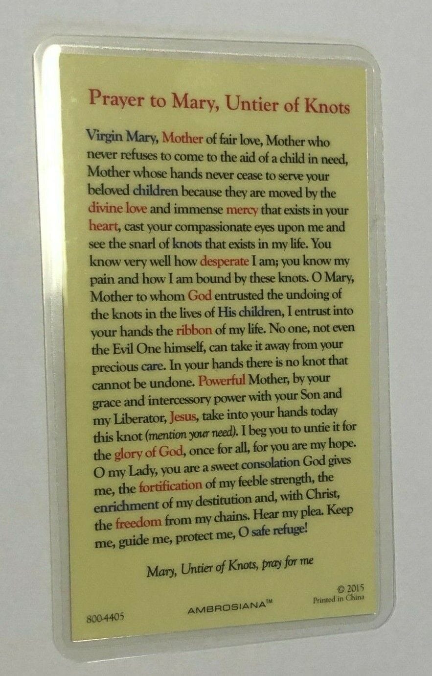 Our Lady Undoer (Untier) of Knots Laminated Prayer Card, New - Bob and Penny Lord Journeys of Faith