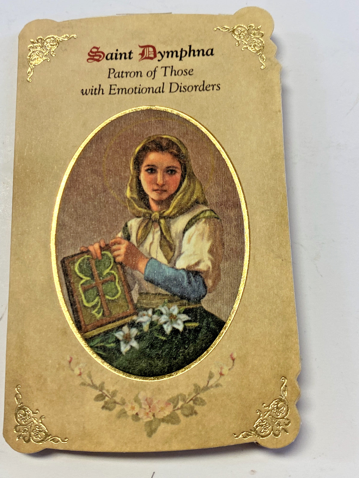 Saint Dymphna Patron of Emotional Disorders Prayer Card Medal, New from Italy