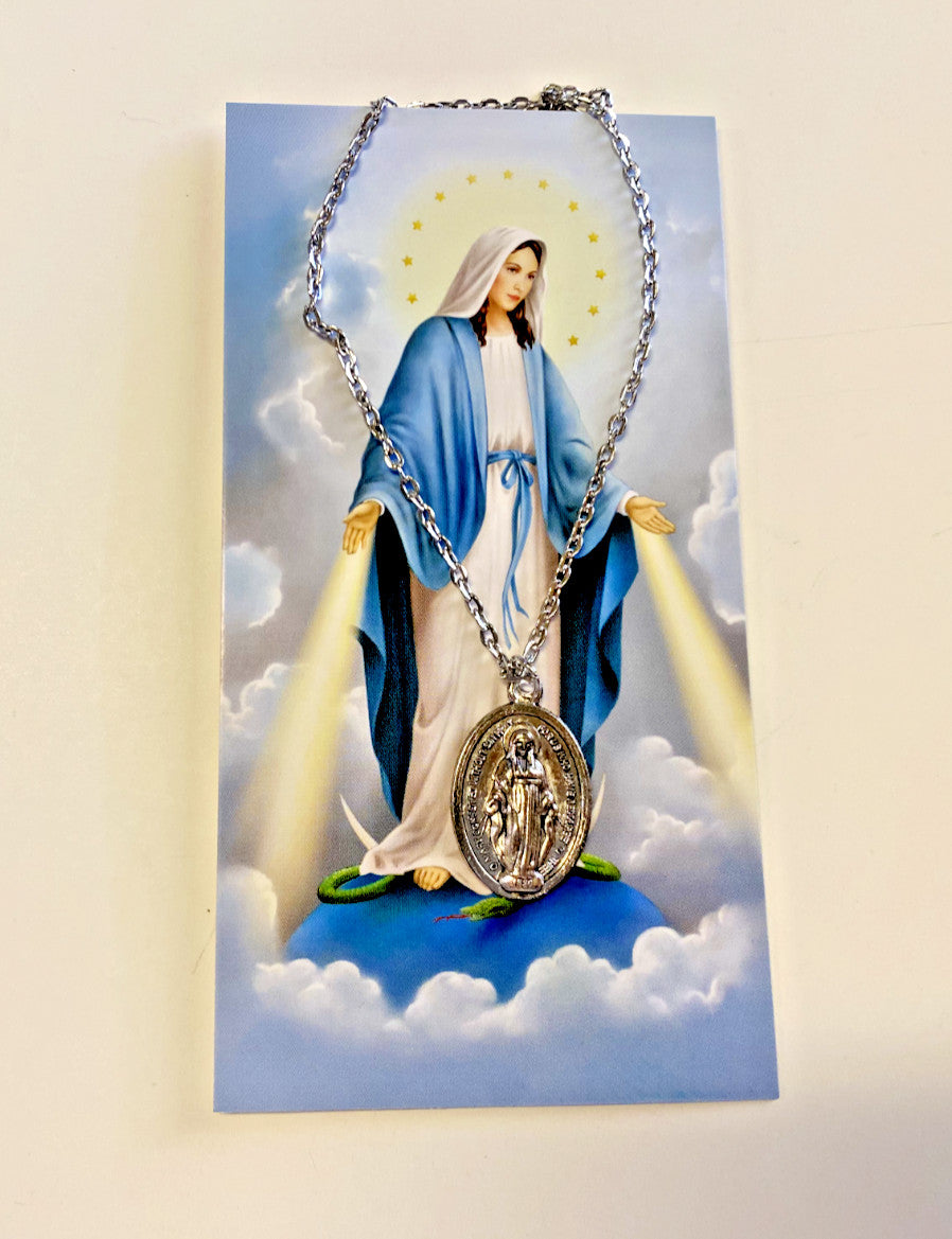 MIraculous Medal Pendant Necklace & Prayer Card, New #AB-281-R2 - Journeys of Faith