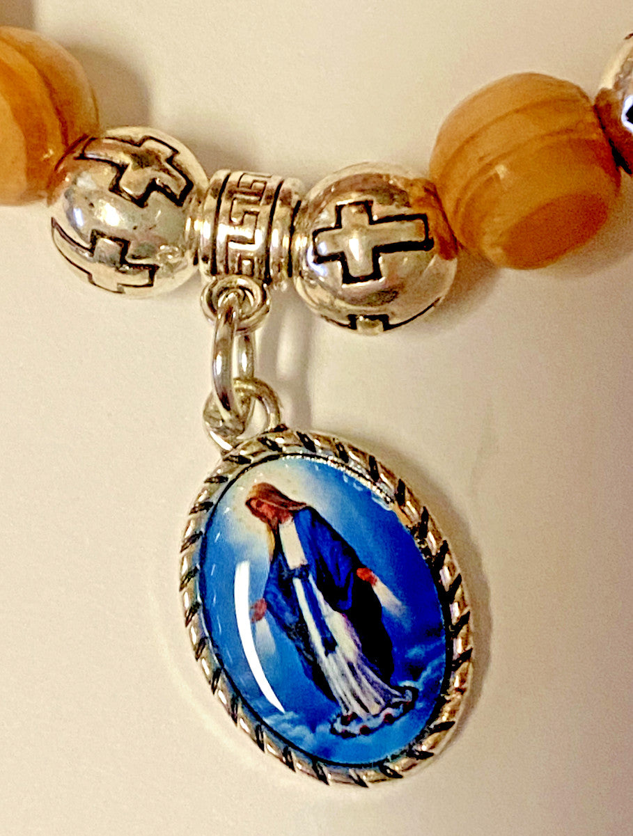 Our Lady of the MIraculous Medal Wood & Silver tone Beads, New #Gftshp
