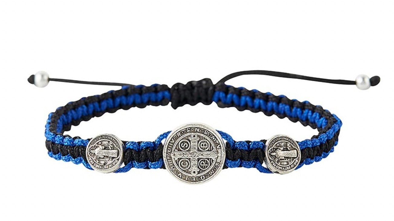Saint Benedict Blue & Black Macrame Bracelet, New #AB-083 - Journeys of Faith