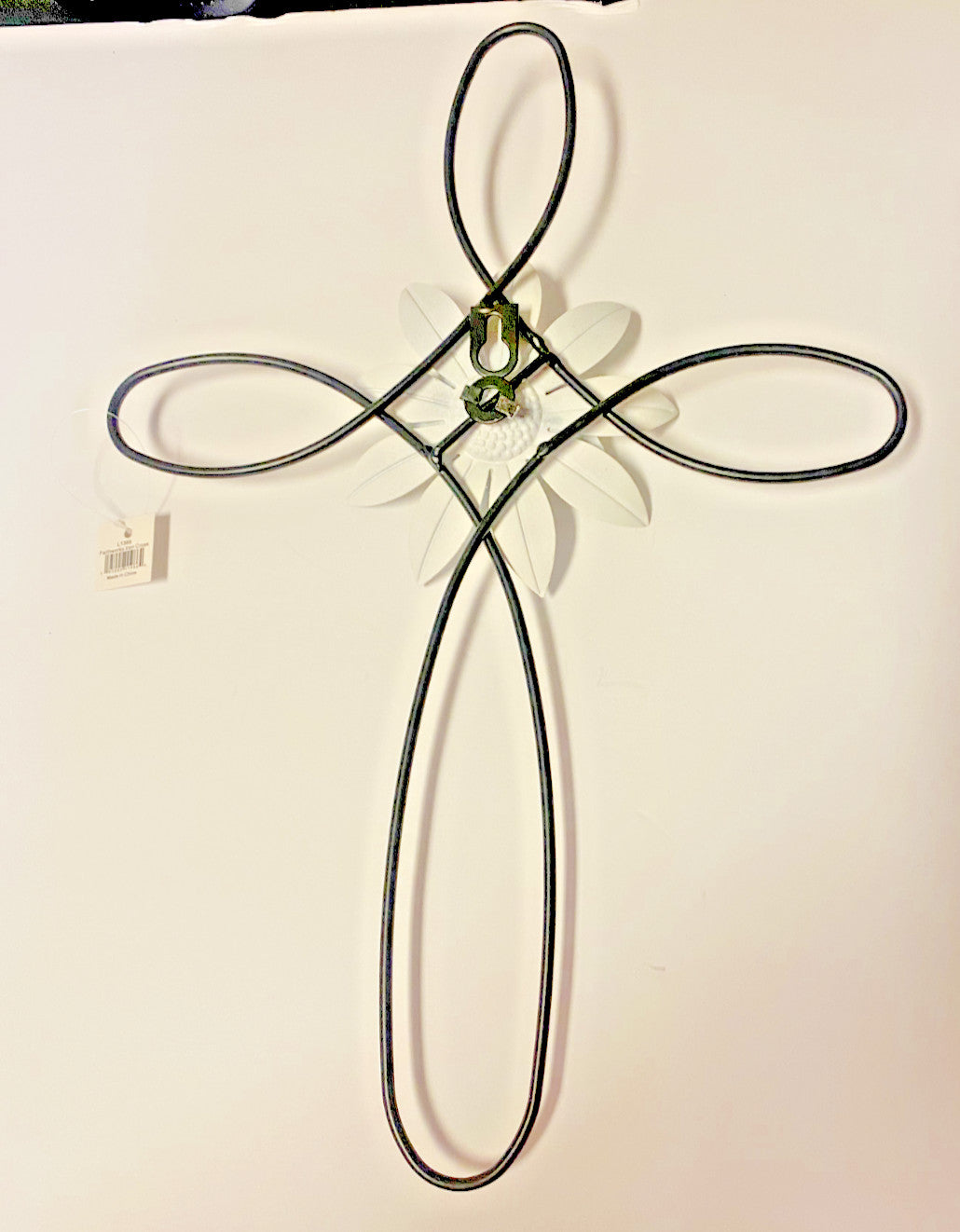 Iron Decorative with White Metal Flower in the Center Wall Cross, New #AB-214 - Journeys of Faith