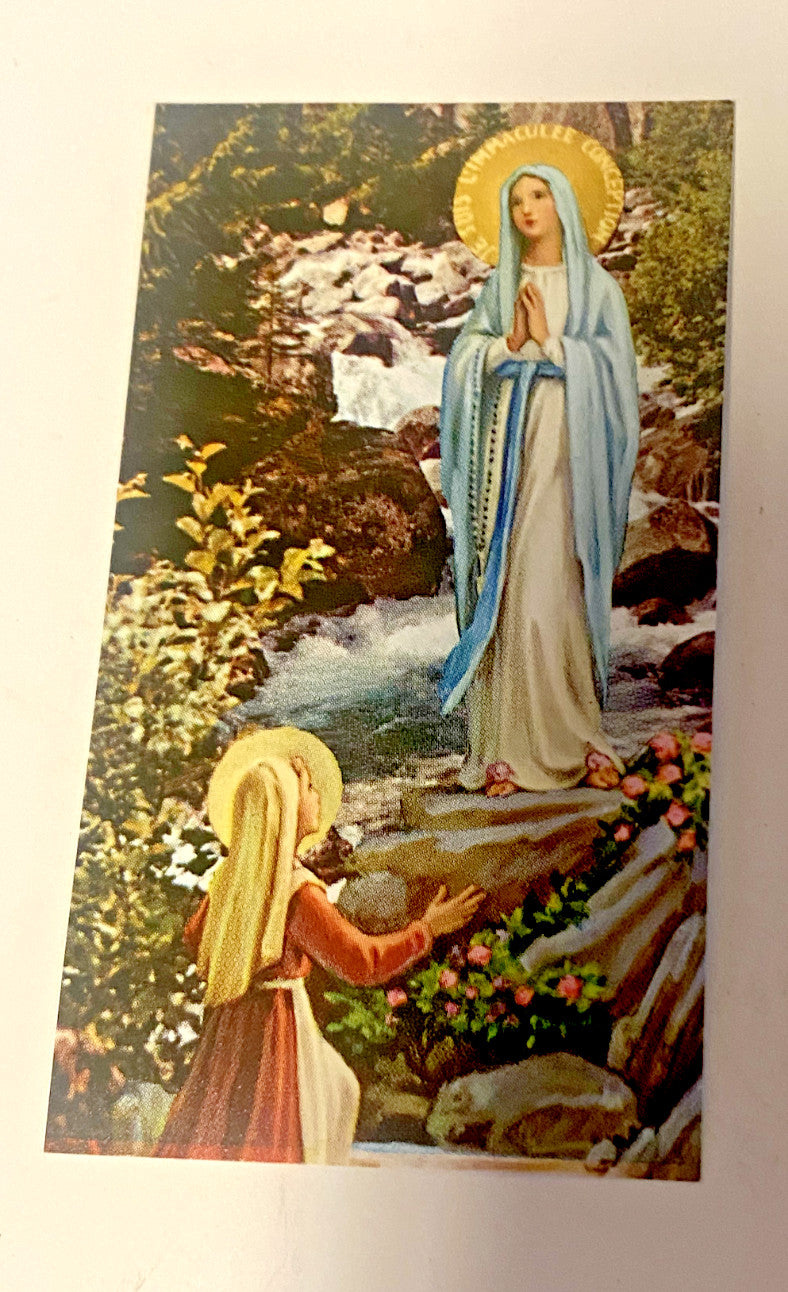 Our Lady of Lourdes & St Bernadette Small Image Card + Medal, New #GFTSHP
