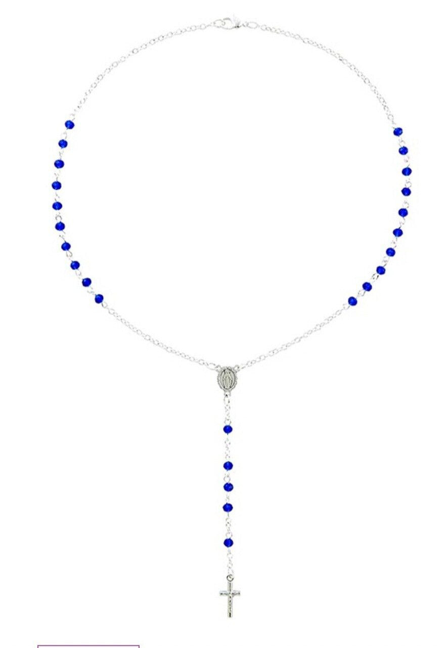 Sapphire Crystal Rosary 18" L Necklace, New #AB-090
