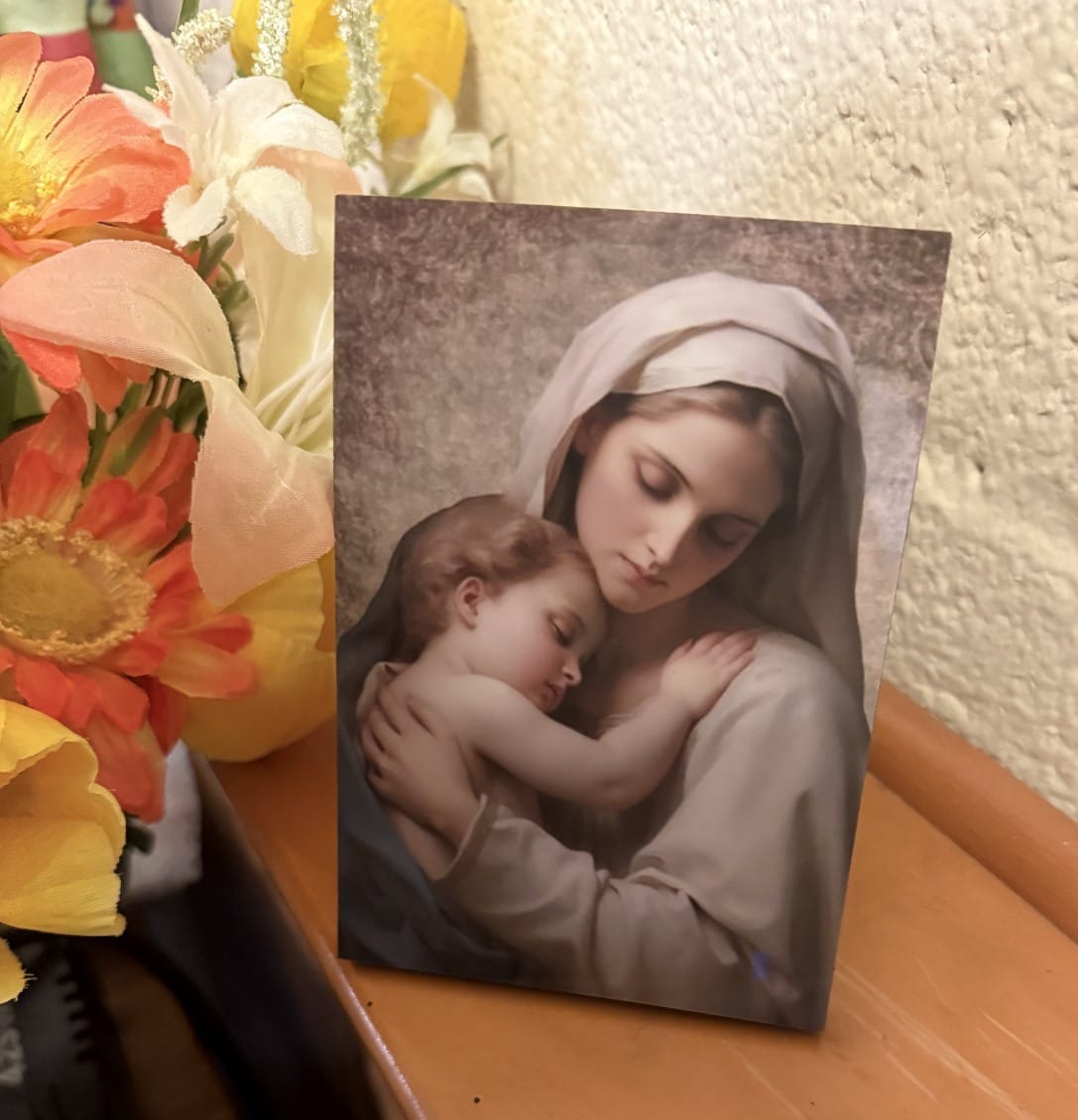 Wood plaque featuring Madonna with Child image, religious Christian artwork by Journeys of Faith, 5-inch collectible religious decor