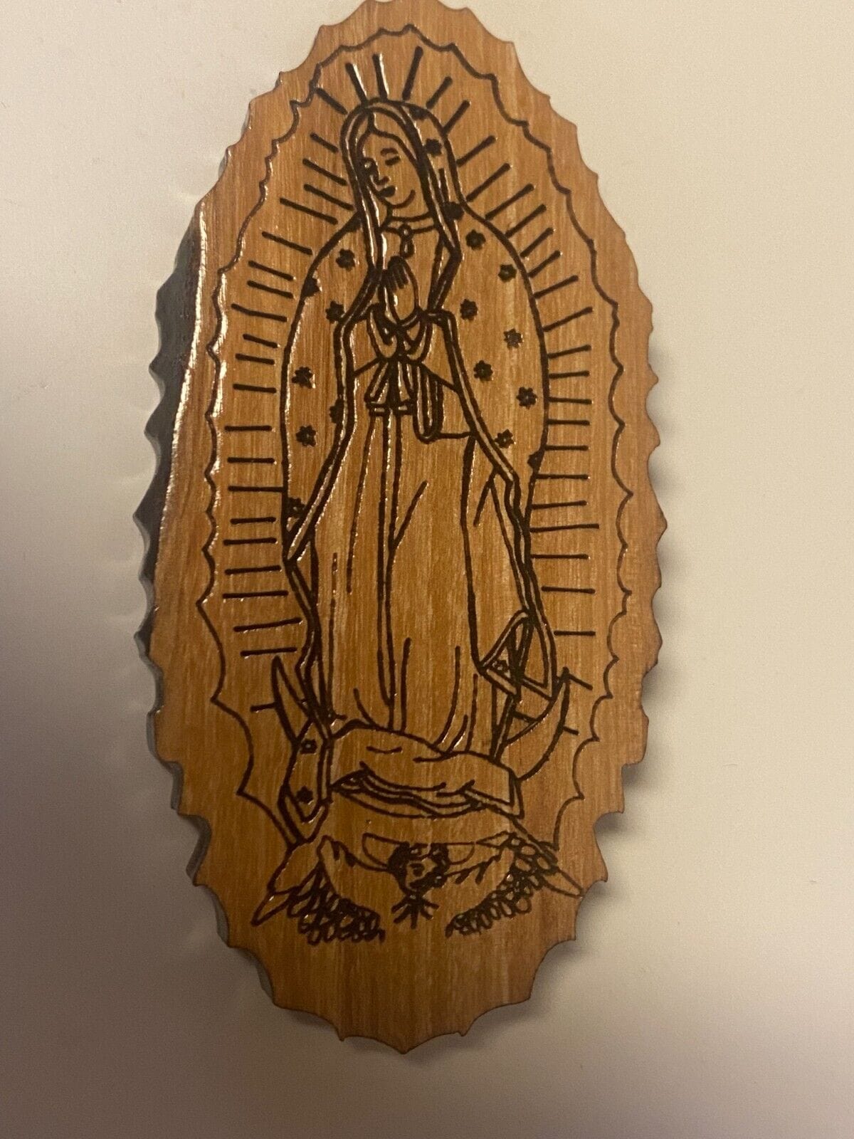 Our Lady of Guadalupe Olive Wood Magnet, New from Bethlehem - Bob and Penny Lord