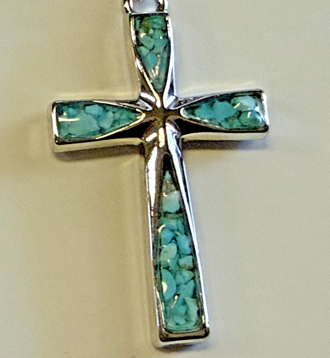 Cross with inlaid greenstones inside Earrings, New #AB-376-R2 - Journeys of Faith