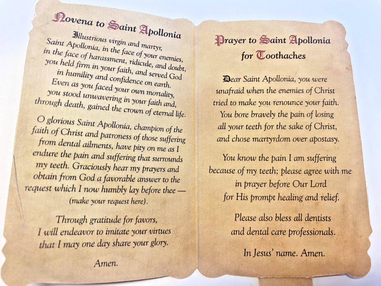 Saint Apollonia(Patron Saint for Dental Ailments) Prayer Card + Medal, New