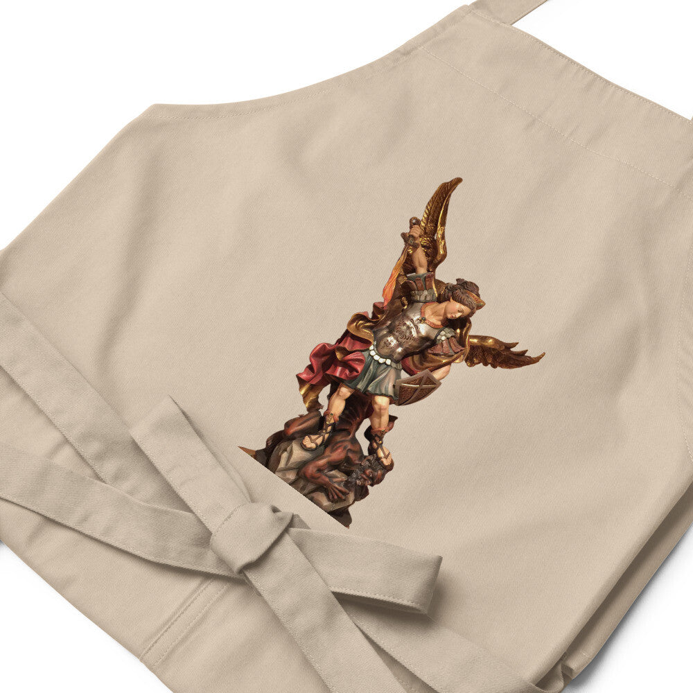 Saint Michael organic cotton apron by Bob and Penny Lord, featuring a classic design for kitchen and dining use.