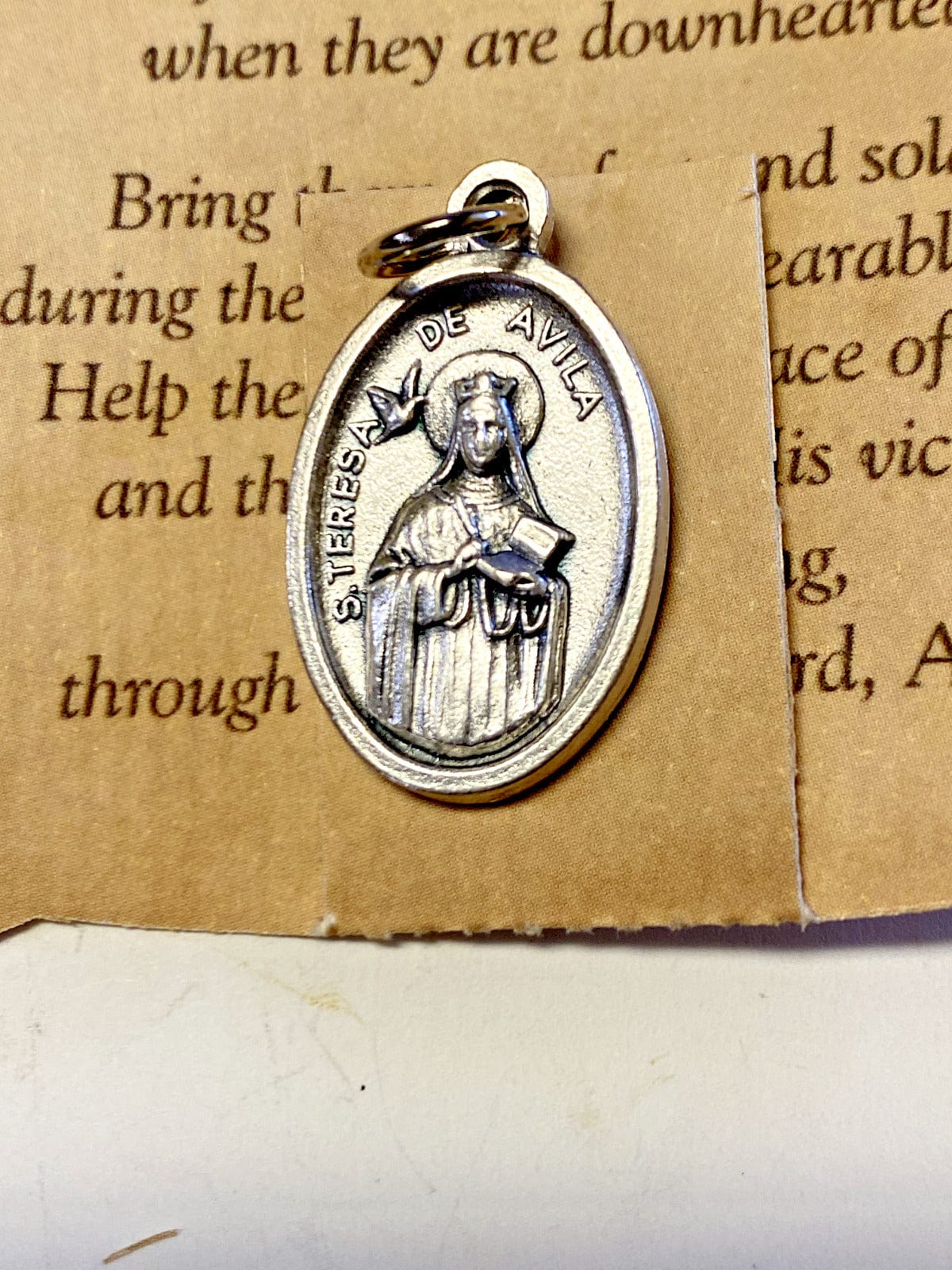 Saint Teresa of Avila "Headache, Prayer" Card + Medal, New from Italy - Bob and Penny Lord Journeys of Faith