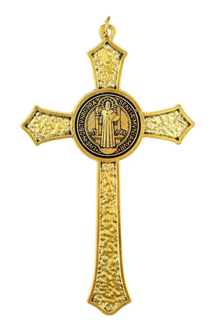 Saint Benedict 5.75" Antique Gold Crucifix, New #AB-433-R2