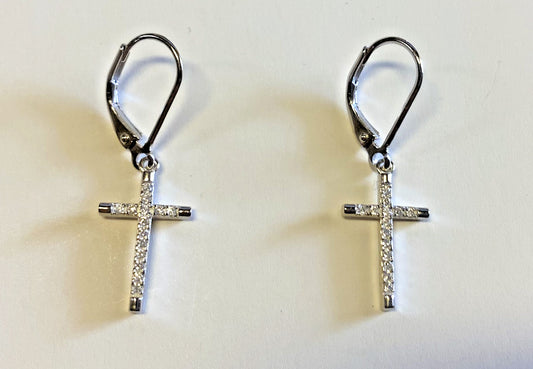 Cross 1"  925 Sterling Silver Drop Earrings, New #Gftshp-38 - Journeys of Faith