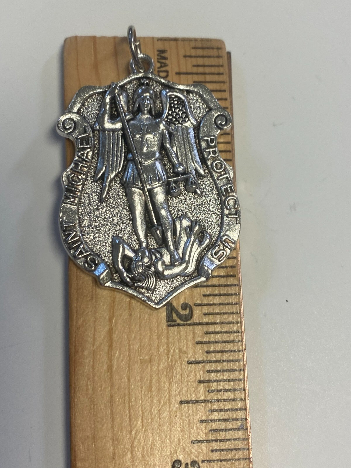 Saint Michael the Archangel Silver tone Shield Medal, New #MD-026 - Journeys of Faith