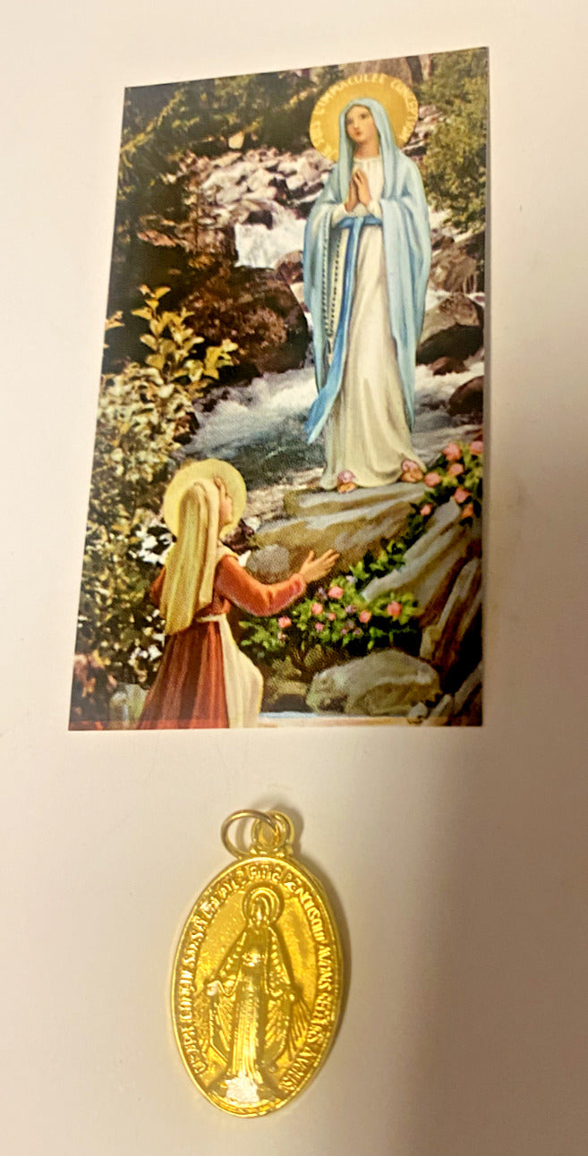 Our Lady of Lourdes & St Bernadette Small Image Card + Medal, New #GFTSHP - Bob and Penny Lord