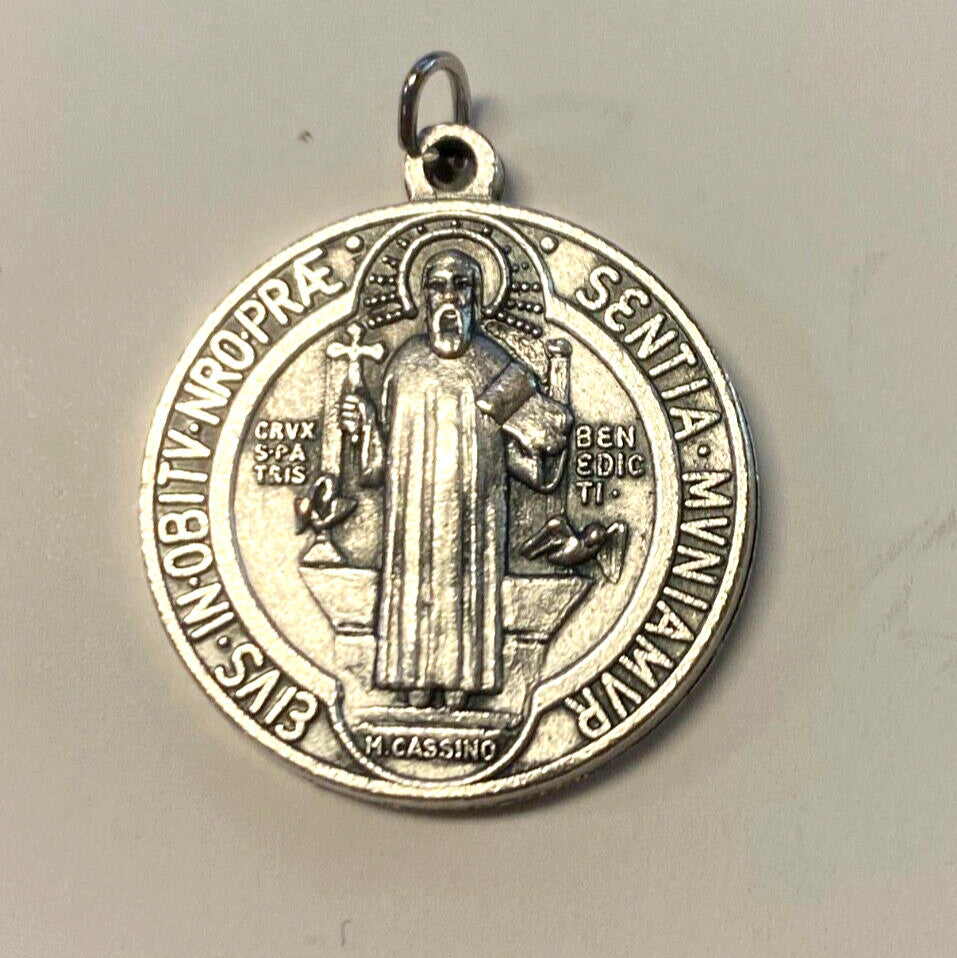 Saint Benedict Silver tone Medal, New, #2