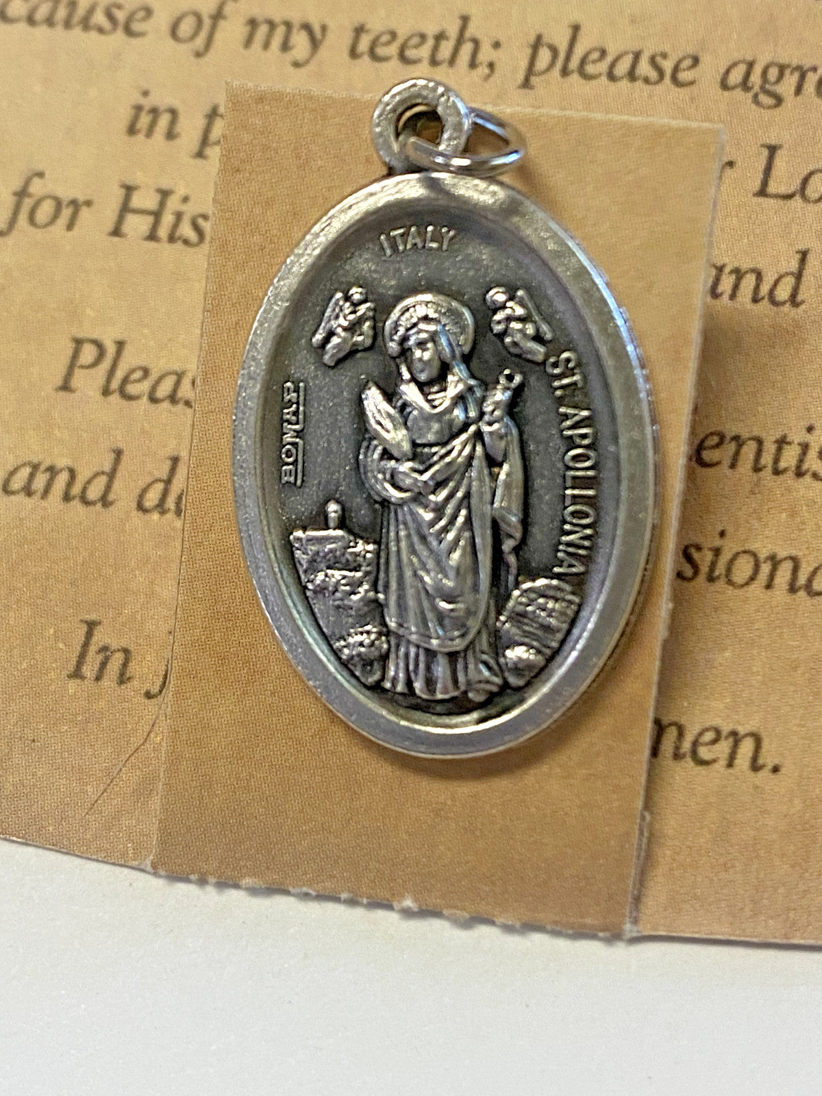 Saint Apollonia(Patron Saint for Dental Ailments) Prayer Card + Medal, New