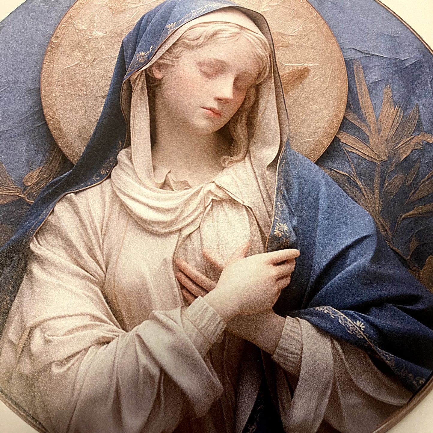 Blessed Mother Mary Aluminum 8" Round Image, New #ALM-01-gftshp - Journeys of Faith