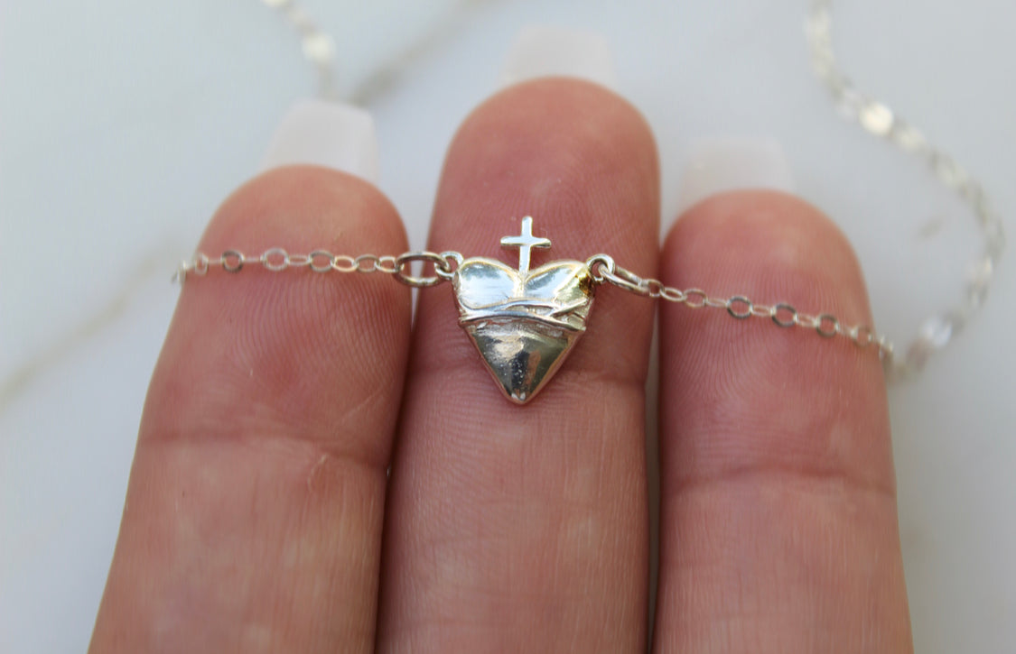 Holy Hearts™ Sacred Heart of Jesus Necklace in Sterling Silver - Journeys of Faith