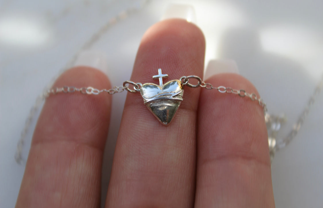 Holy Hearts™ Sacred Heart of Jesus Necklace in Sterling Silver - Journeys of Faith