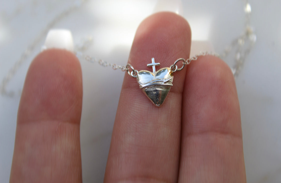 Holy Hearts™ Sacred Heart of Jesus Necklace in Sterling Silver - Journeys of Faith
