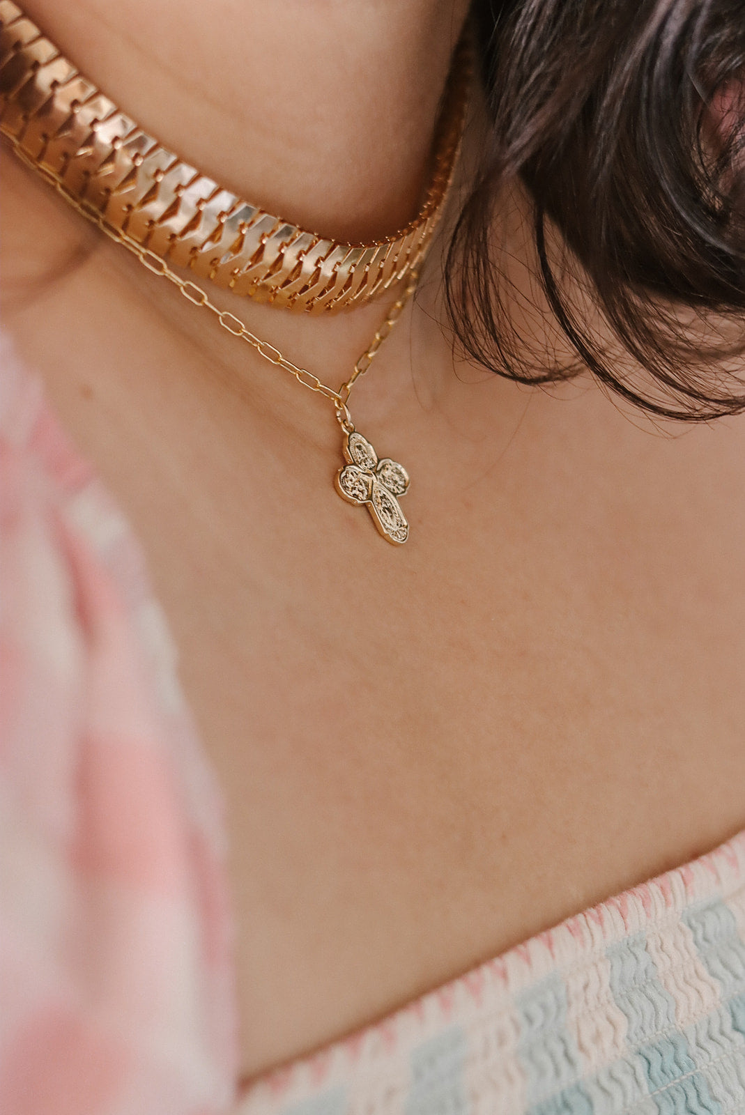 Four Way Cross Necklace - Paperclip Chain - Journeys of Faith