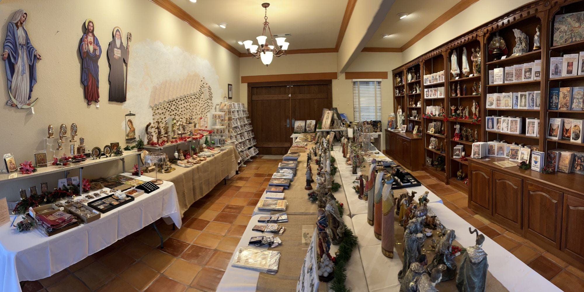 Religious items and decor in a shop.