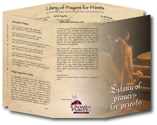 NEW! Litany of Prayers for Priests  - Prayer Card / 3" x 6" folded (c) - Journeys of Faith