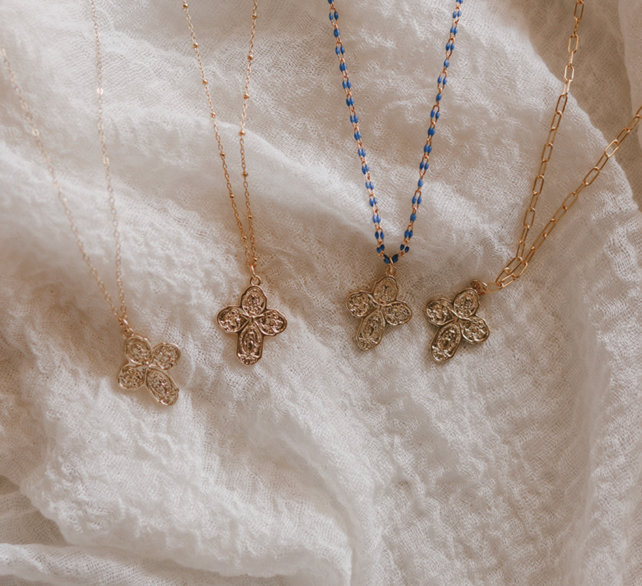 Four Way Cross Necklace - Paperclip Chain - Journeys of Faith