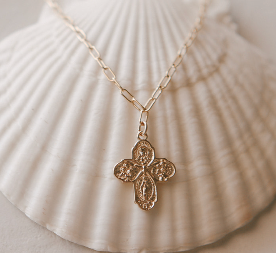 Four Way Cross Necklace - Paperclip Chain - Journeys of Faith