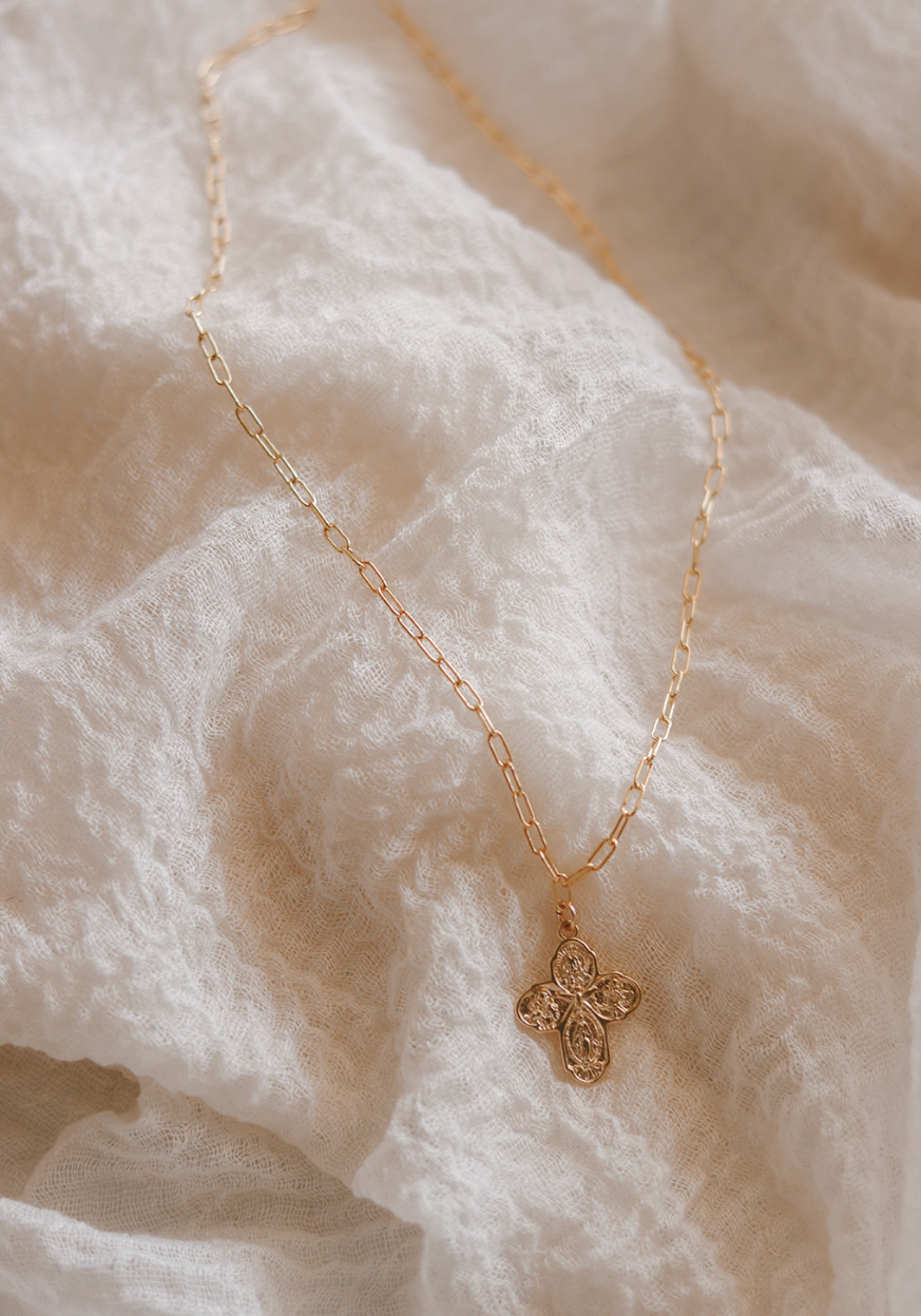 Four Way Cross Necklace - Paperclip Chain - Journeys of Faith