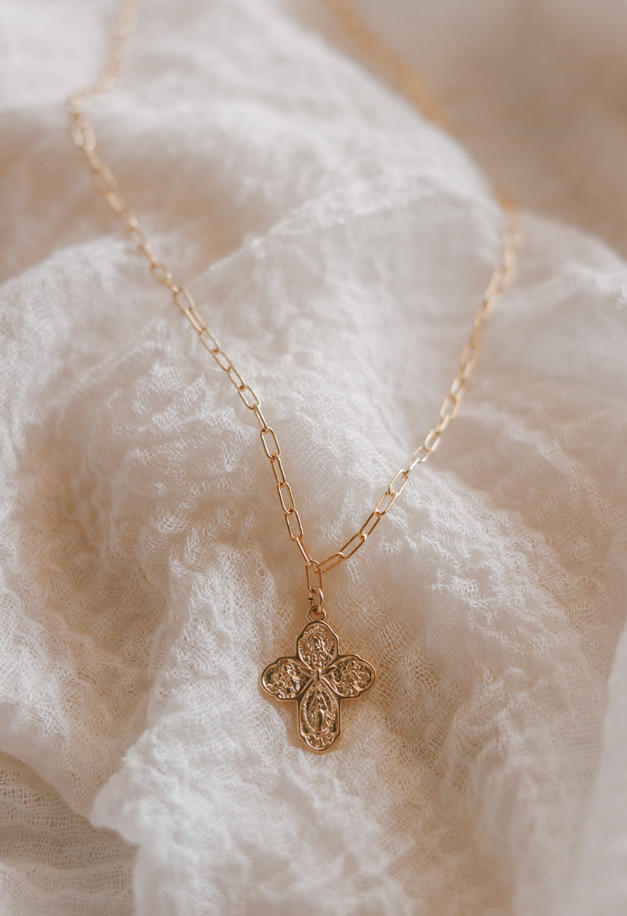 Four Way Cross Necklace - Paperclip Chain - Journeys of Faith