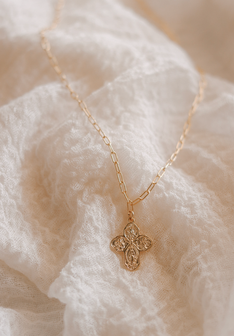 Four Way Cross Necklace - Paperclip Chain - Journeys of Faith