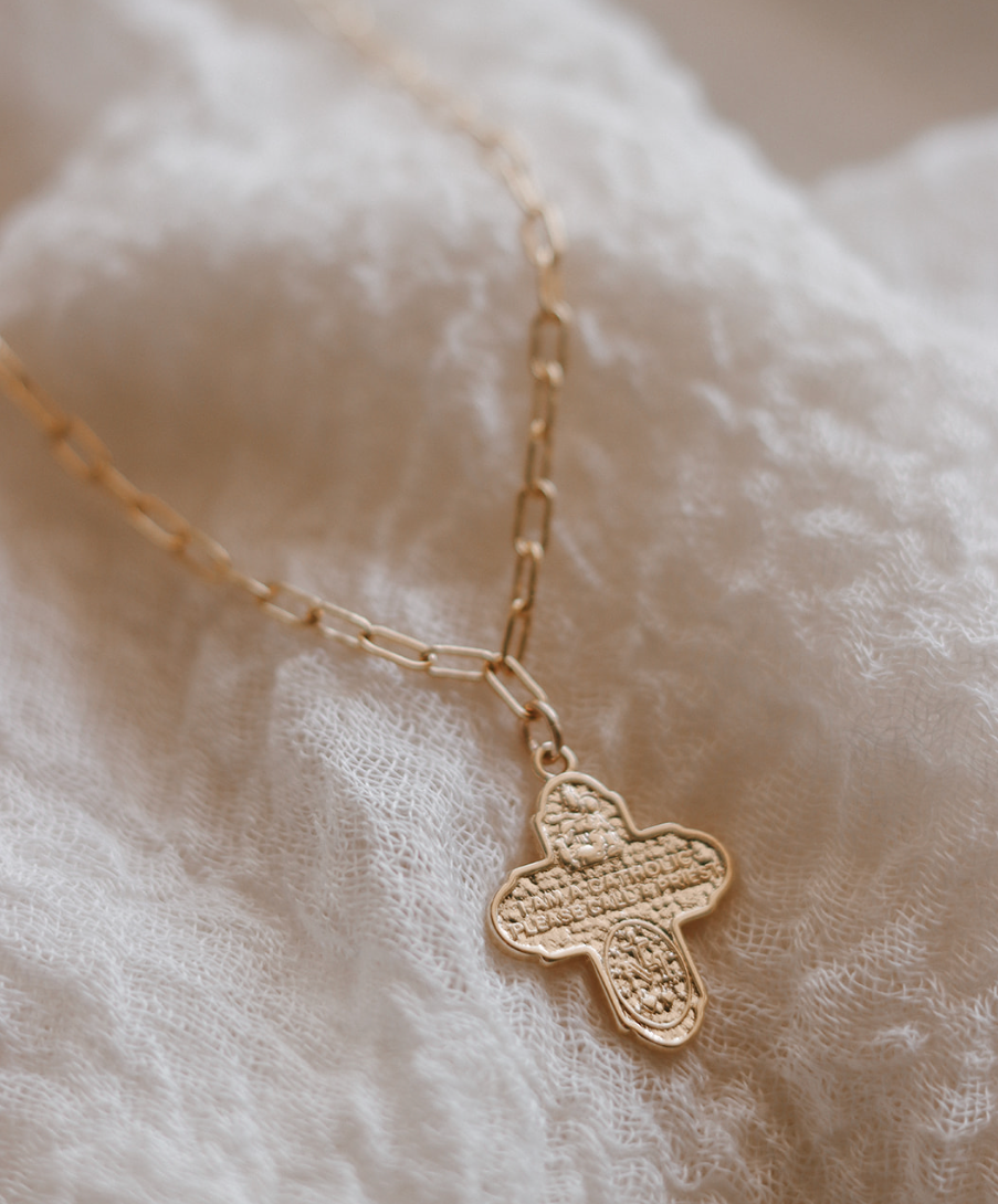Four Way Cross Necklace - Paperclip Chain - Journeys of Faith