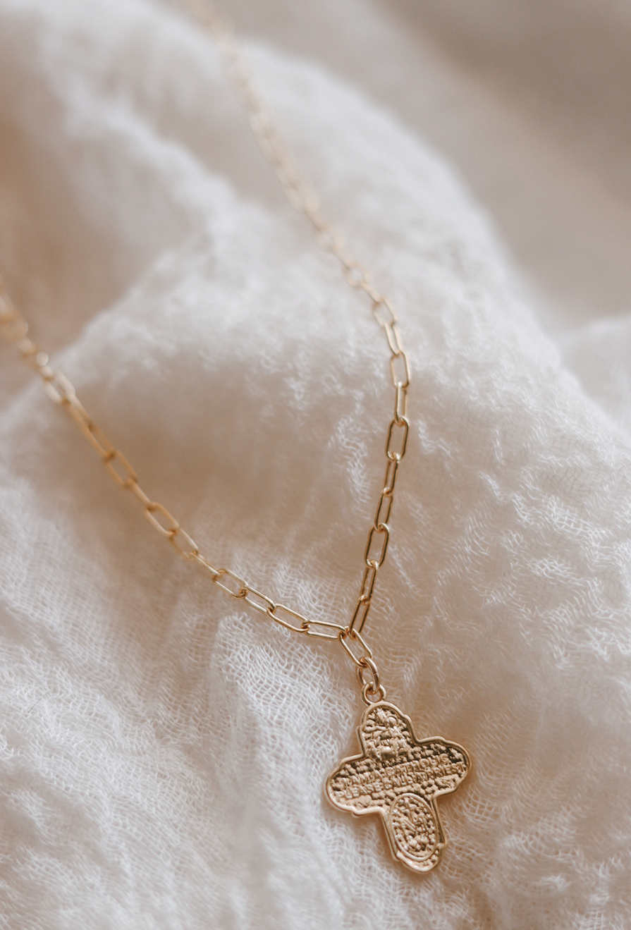 Four Way Cross Necklace - Paperclip Chain - Journeys of Faith