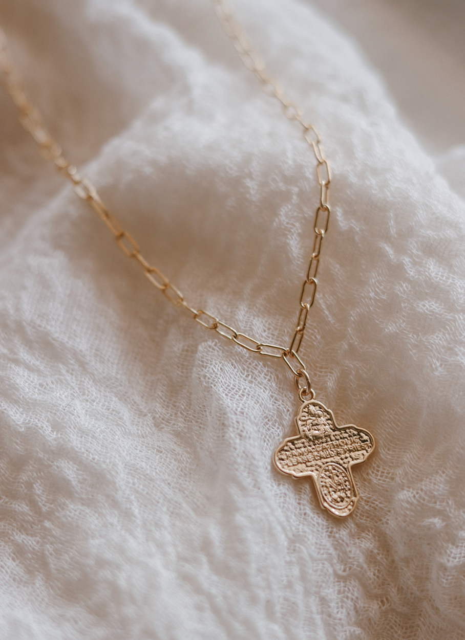 Four Way Cross Necklace - Paperclip Chain - Journeys of Faith