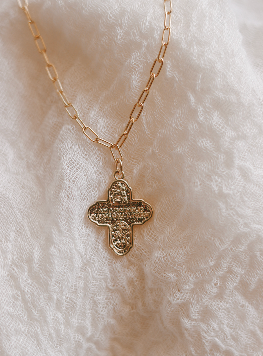 Four Way Cross Necklace - Paperclip Chain - Journeys of Faith