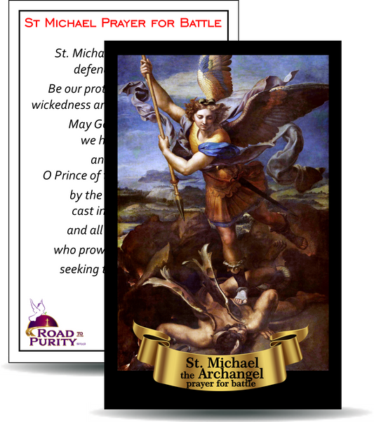 St Michael Prayer for Battle - Holy Card / 2 1/4"x 3 1/2" (b) (C) - Journeys of Faith