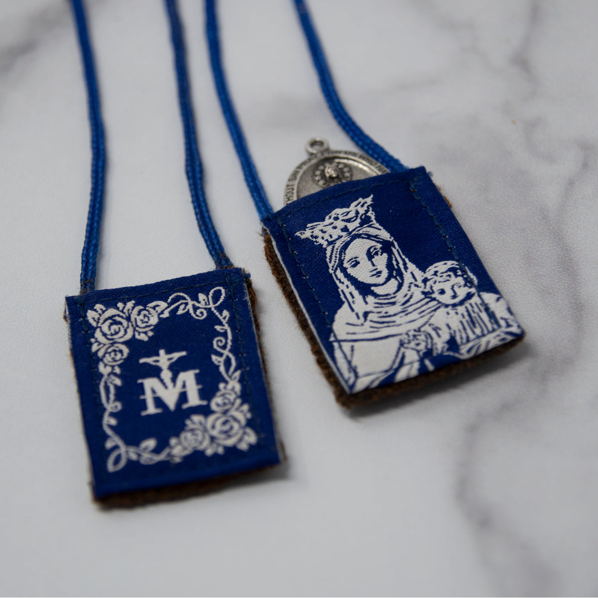 OLMC White Rose | Our Lady of Mt. Carmel Premium Brown Scapular - Journeys of Faith
