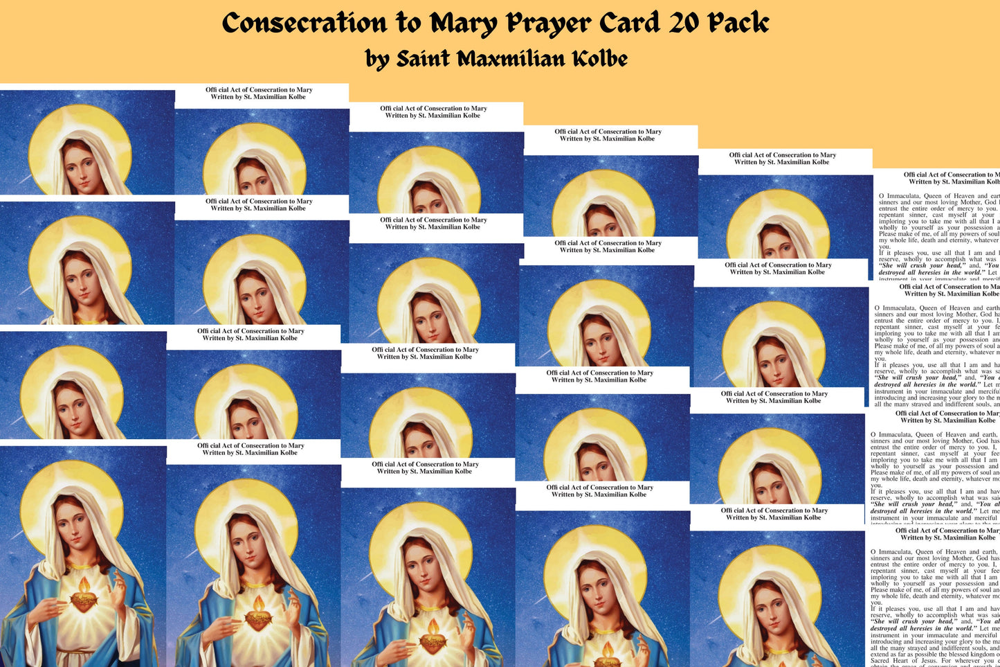 Art print of a Consecration to Mother Mary prayer card by Journeys of Faith, featuring religious imagery and inspiring text.