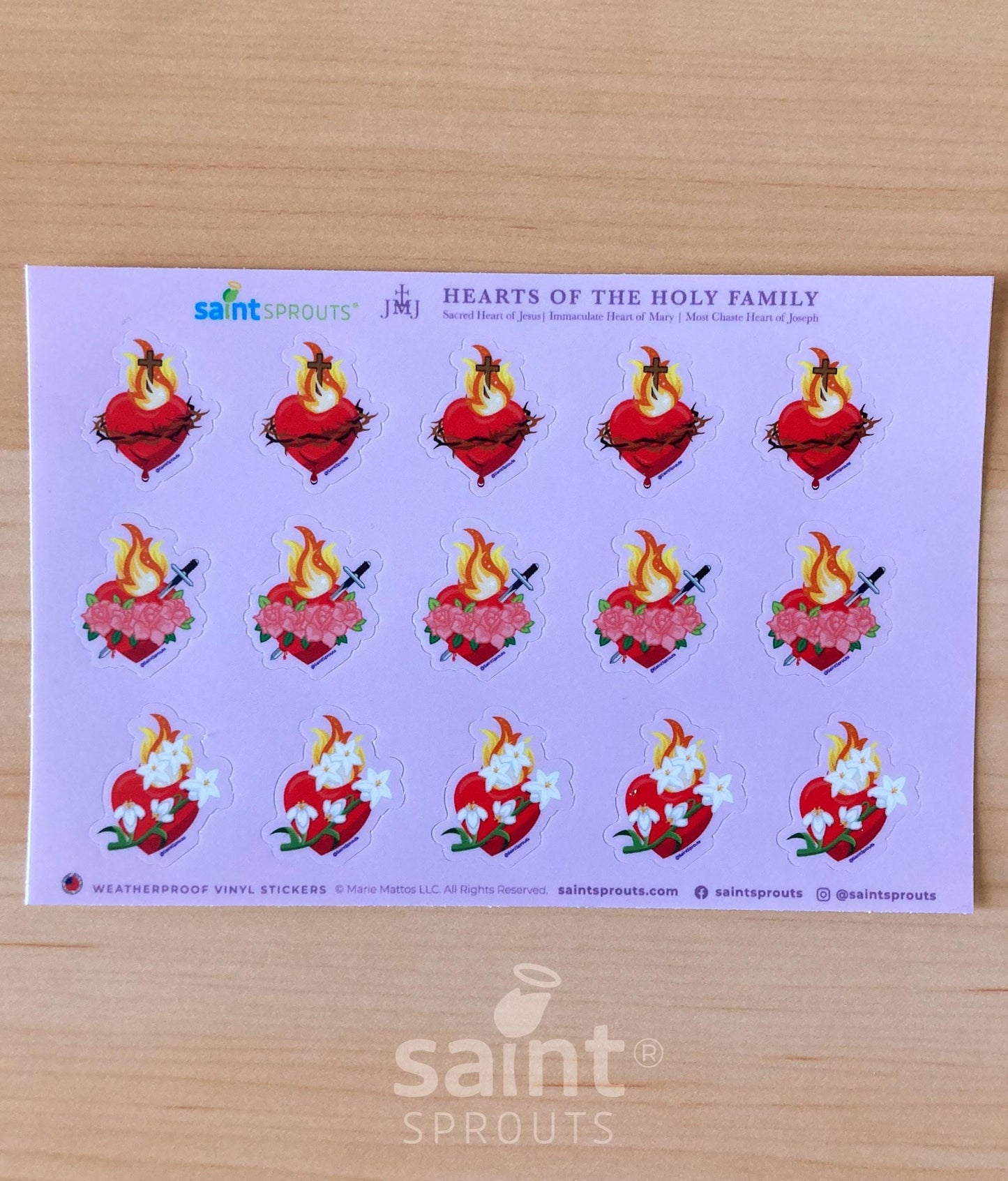 Sacred Hearts Vinyl Sticker Sheet / JMJ Sacred Hearts Sheet - Journeys of Faith