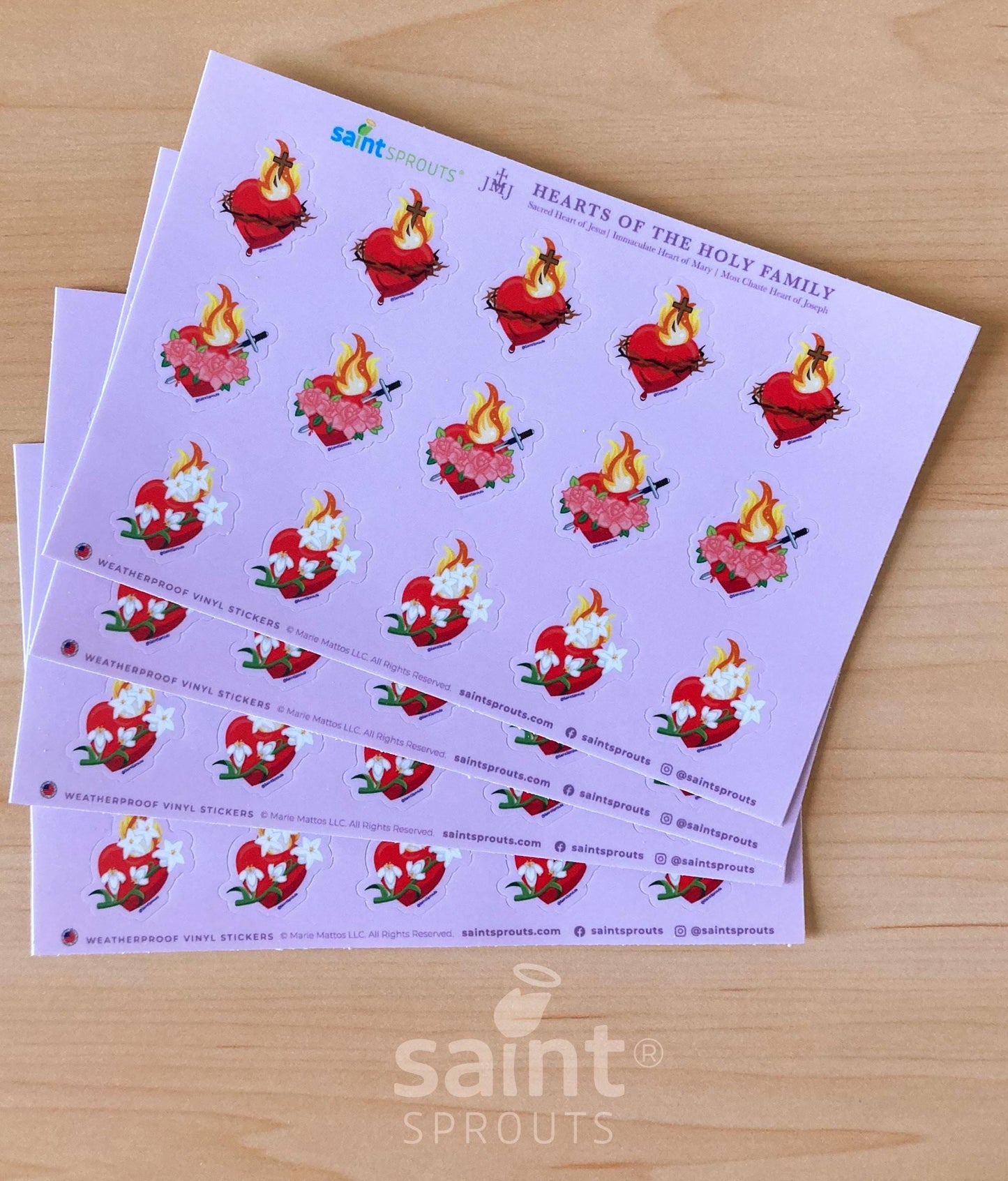 Sacred Hearts Vinyl Sticker Sheet / JMJ Sacred Hearts Sheet - Journeys of Faith