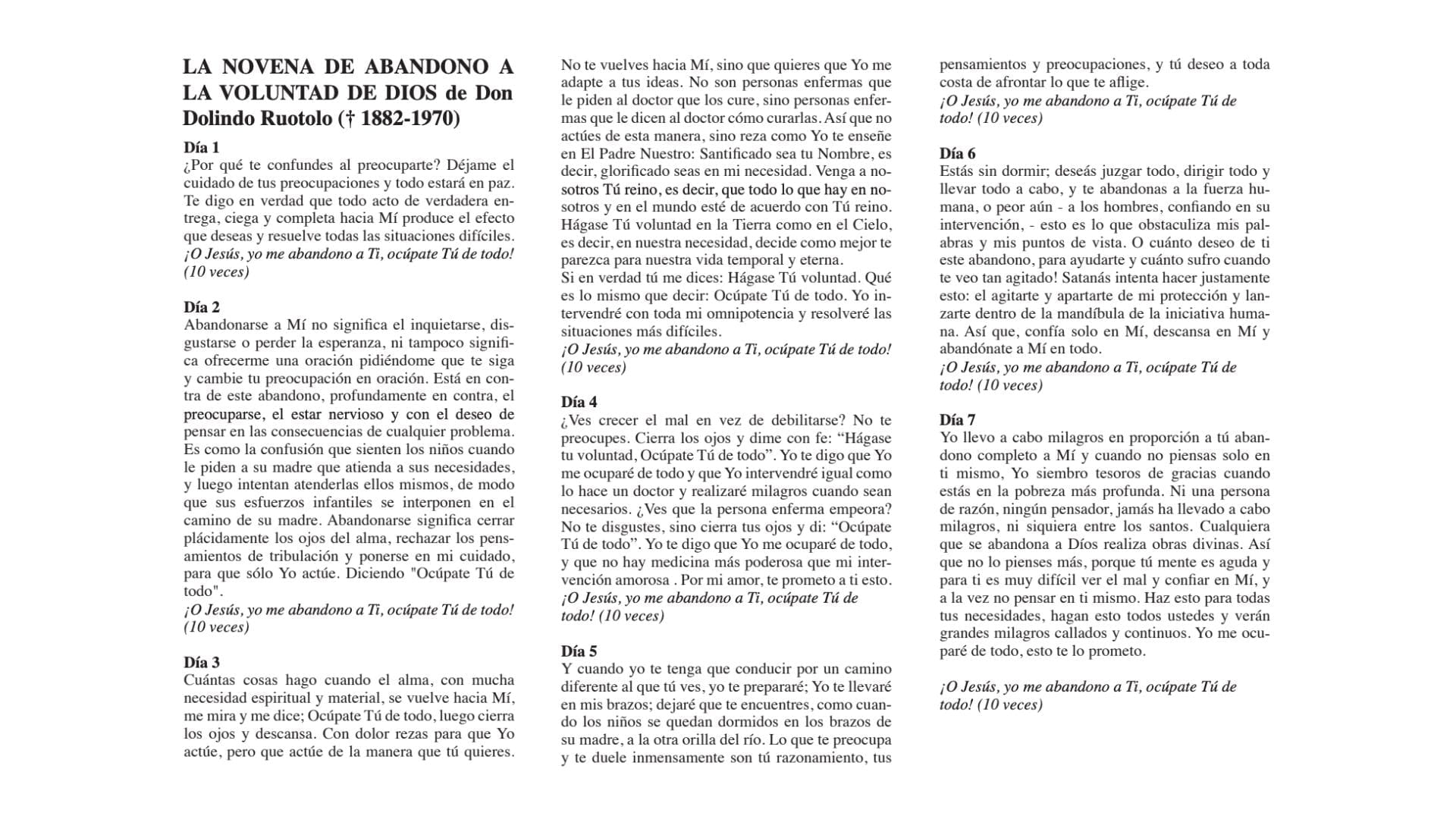 Novena de Abandono a La Voluntad De Dios Tarjeta de oración Espanol - Bob and Penny Lord Journeys of Faith