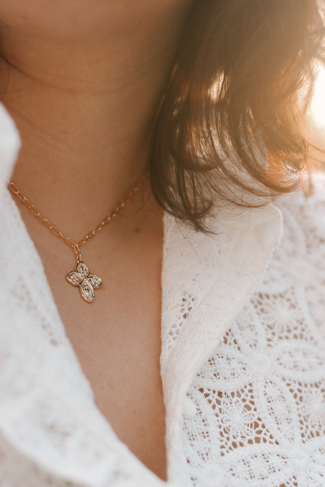 Four Way Cross Necklace - Paperclip Chain - Journeys of Faith