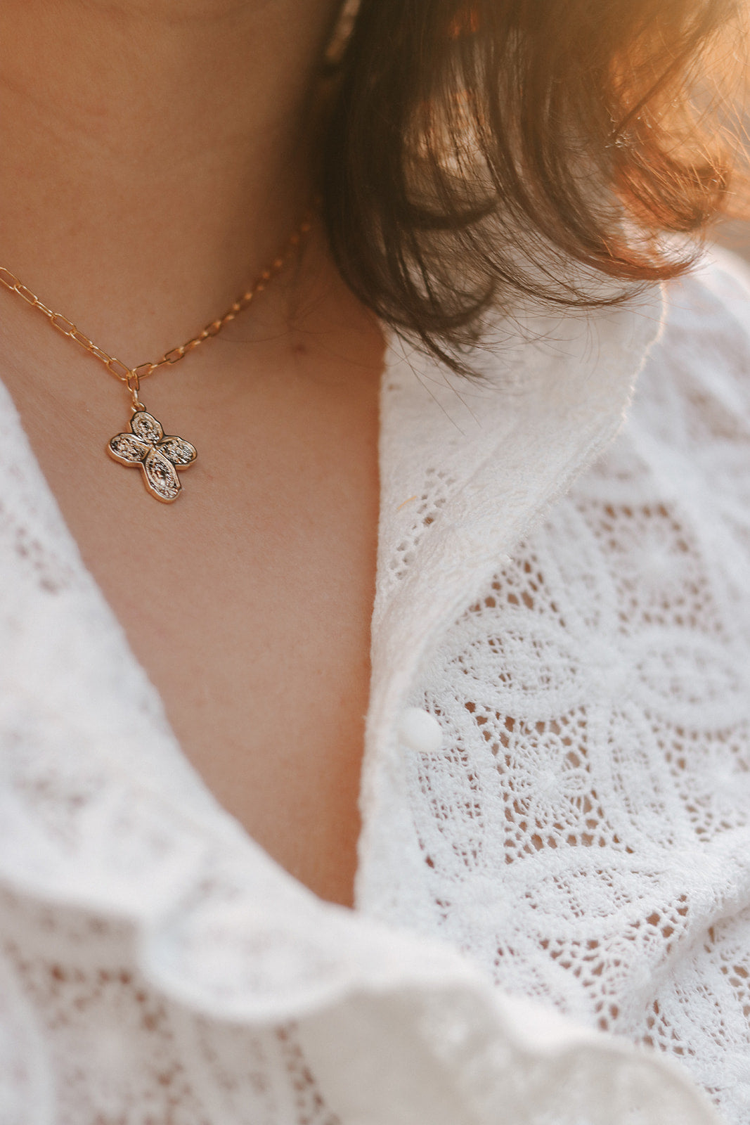 Four Way Cross Necklace - Paperclip Chain - Journeys of Faith