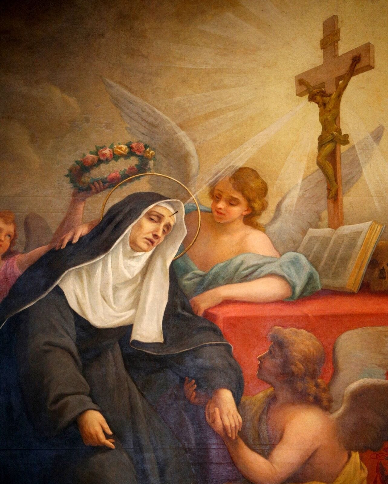 Saint Rita of Cascia 8x10 art print by Bob and Penny Lord, featuring a detailed religious portrait with vibrant colors and intricate details.
