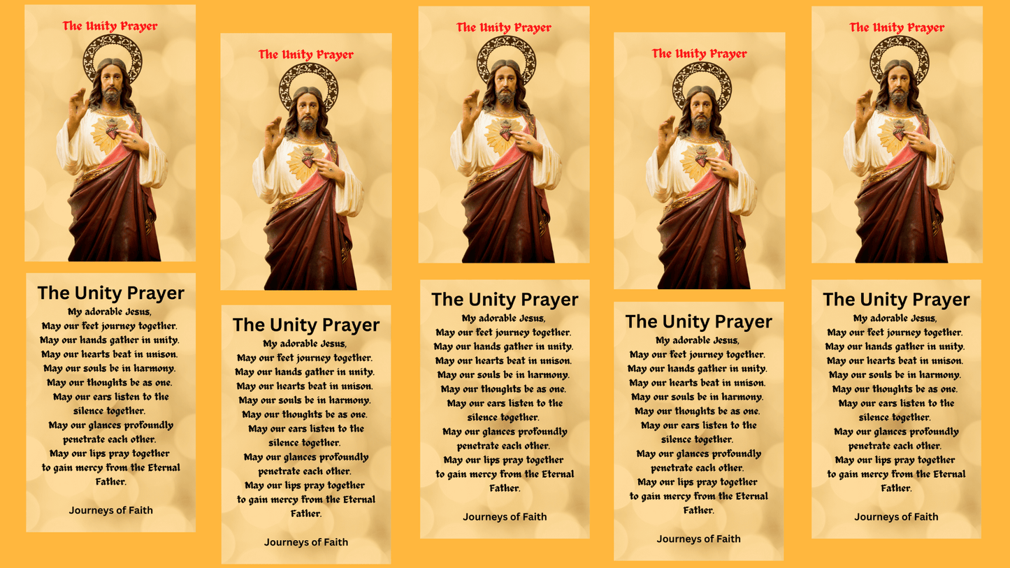 Laminated unity prayer card from Bob and Penny Lord Ministry, featuring inspirational religious design for spiritual reflection.