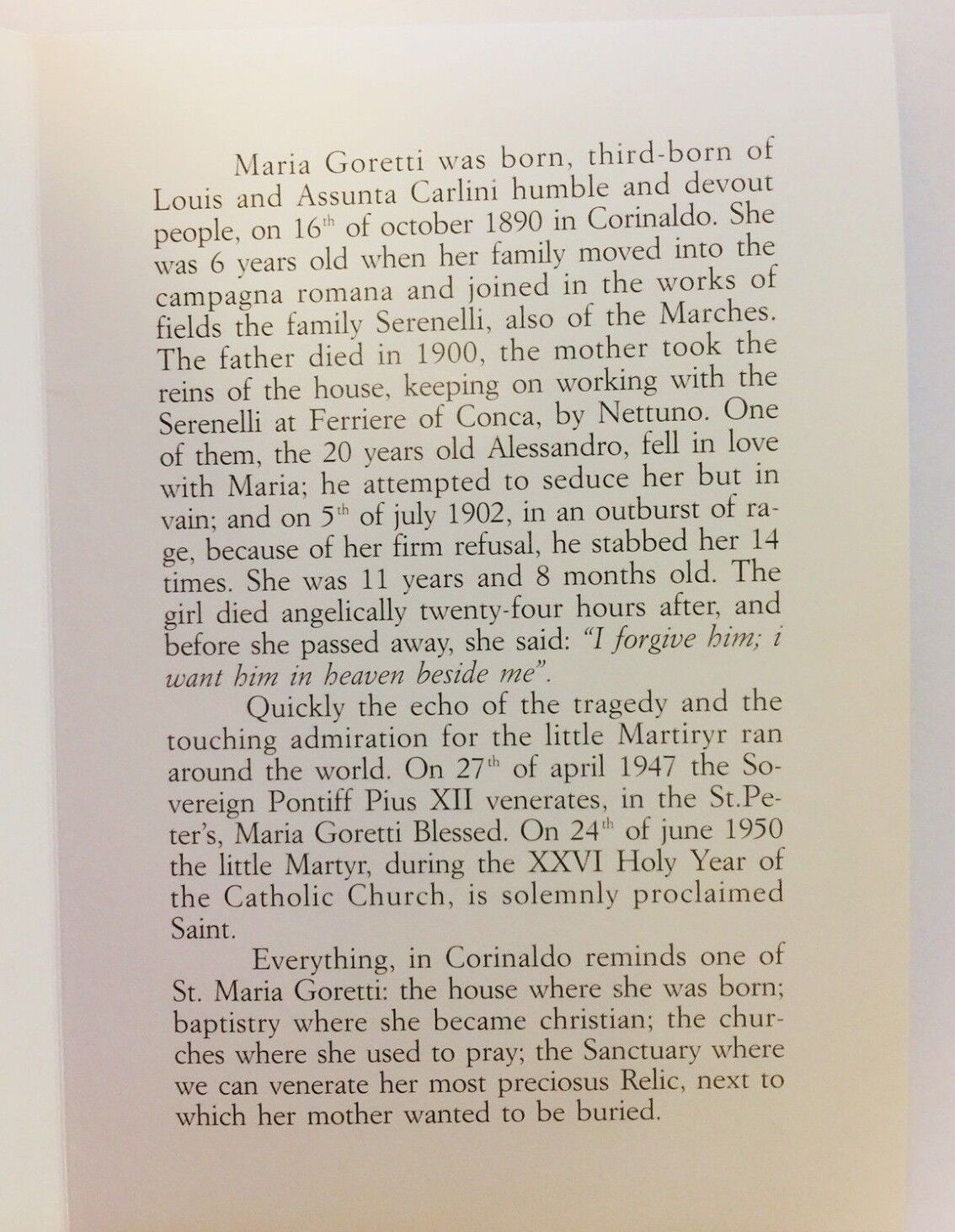 Saint Maria Goretti Bio Folder, New from Italy - Bob and Penny Lord