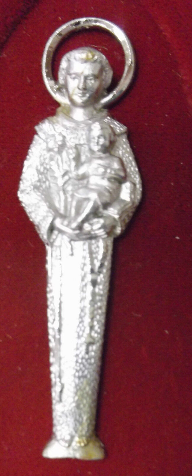 Saint Anthony Pewter Image Engraved on Red Velvet Frame, New from Italy - Bob and Penny Lord